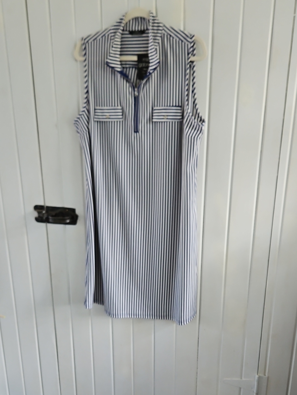 Sleeveless Navy and White Striped Shirt Dress - Classic Collared Style